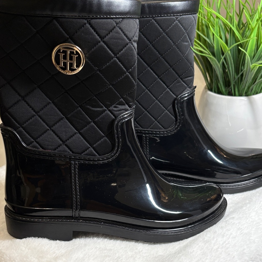 Tommy Hilfiger Black Quilted Rain Boots